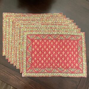 Williams Sonoma - Set of 8 French Country Paisley Quilted Placemats - Red Green